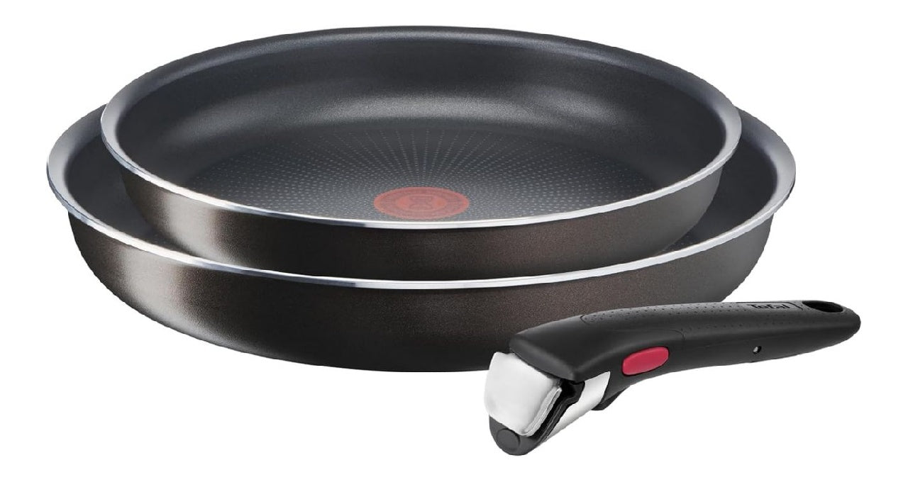 de Lot Ingenio 2 poeles 24 et 28 cm avec poignee amovible Noir Batterie de cuisinette tous feux sauf induction Empilable pour gain du place Revetement antiadhesif Titanium