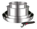 Lot Ingenio 2 Poeles 2 Casseroles et Poignee amovible Induction Acier inoxydable Empilable Revetement antiadhesif Compatible lavevaisselle Garantie 5 ans Emotion L897S504