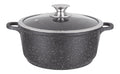 Faitout Marmite Kamberg 28 cm Fonte d'Aluminium Revetement Type Pierre Couvercle en Verre Tous Feux dont Induction Sans PFOA 0008033 Noir