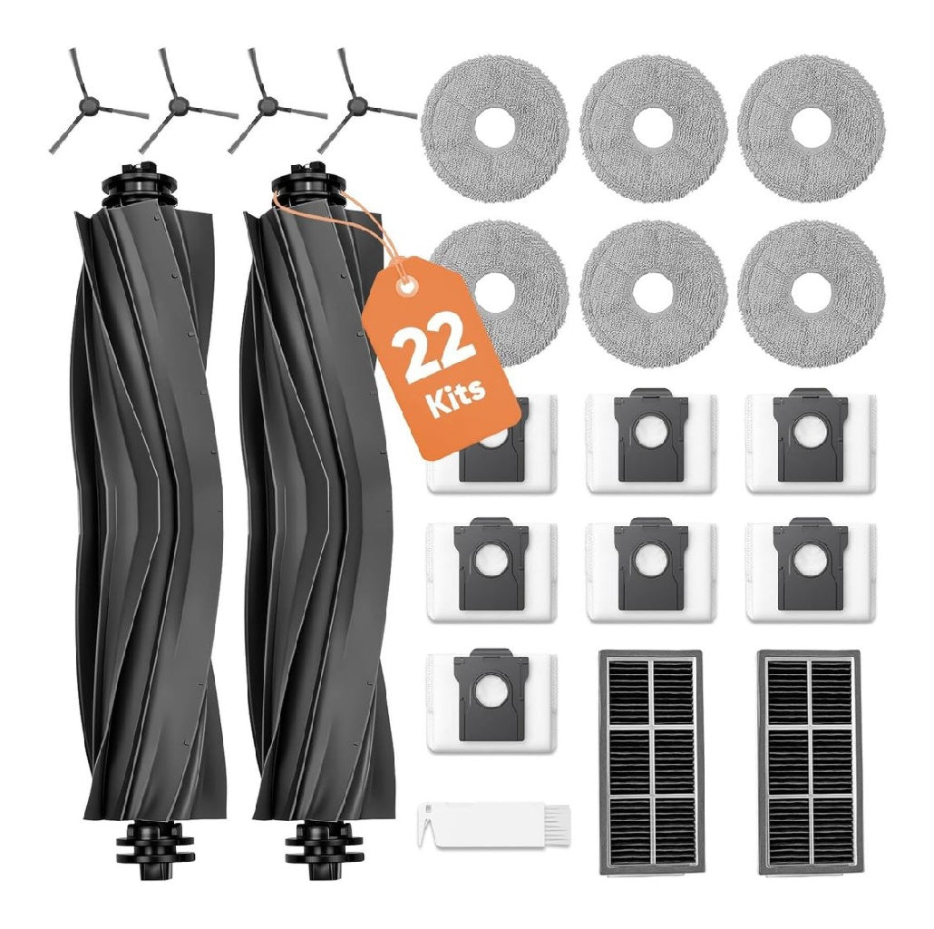 Kit d'accessoires 22 pour Dreame L10sProUltraHeat/L10sUltraGen2/L40UltraAE X30 Ultra/Mova E30 Ultra Accessoires 2 Brosse Principale 6 Serpillere 4 Brosse Laterale 2 Filtres 7 Sacs a Poussiere