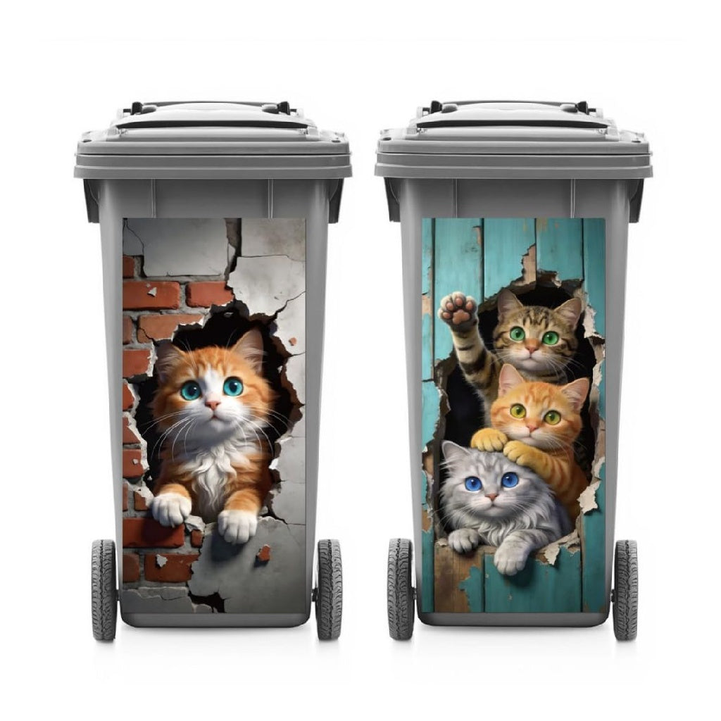 ANATTASOUL Lot de 2 Chat Dechire autocollant poubelle pour Poubelle 38 ¡Á 82 cm stickers poubelle exterieure Decoratifs stickers destine a poubelle exterieure interieur mur ou un refrigerateur